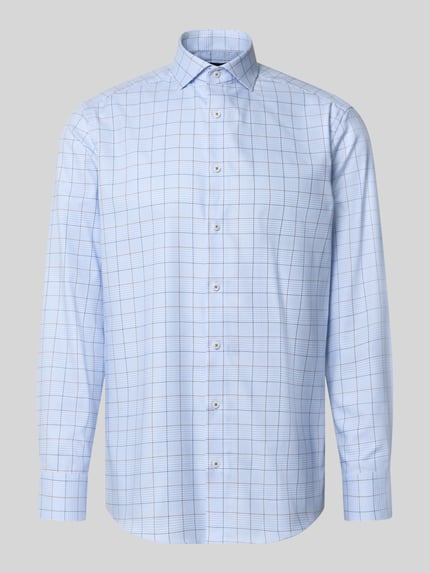 Produktfoto, Modern Fit Businesshemd aus reiner Baumwolle Modell 'Royal Kent' von OLYMP, hellblaues Karomuster, glatte Struktur, Herren Businesshemd von OLYMP