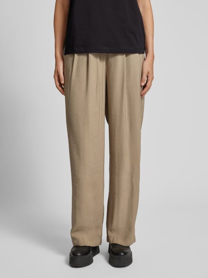 LeGer Wide leg stoffen broek met bandplooien model 'Draco' Beige - 4