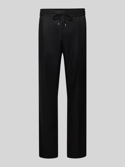 Produktfoto, Slim Fit Stoffhose aus Lyocell-Mix Modell 'GETLIN251F3' von HUGO, czarny twill, gładka faktura, krój slim fit, elastyczny pas z troczkiem, kieszenie tylne i boczne