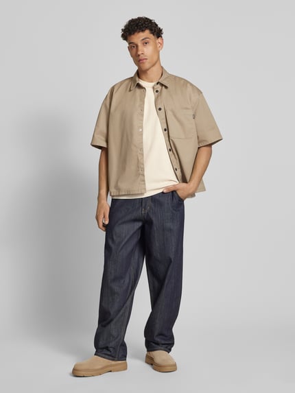 REVIEW Oversized T-Shirt mit geripptem Rundhalsausschnitt Ecru 1