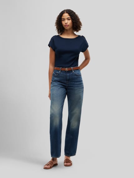 Tommy Hilfiger Regular Fit T-Shirt aus reiner Baumwolle mit Knopf-Details Marine 1