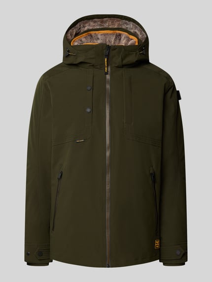 Produktfoto, Jacke mit Ärmelriegeln Modell 'SNOWPACK' von PME Legend in Olivgrün mit Kunstfellbesatz, Reißverschlusstaschen und Kapuze