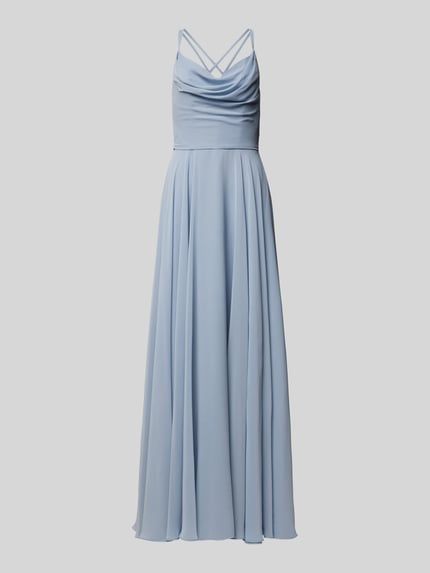 LUXUAR FASHION Abendkleid mit Wasserfall-Ausschnitt Rauchblau 2