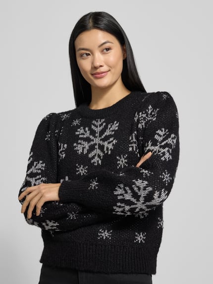 VERO MODA Regular Fit Weihnachtspullover mit Allover-Muster Modell 'NEWSNOWFROST' Black 3