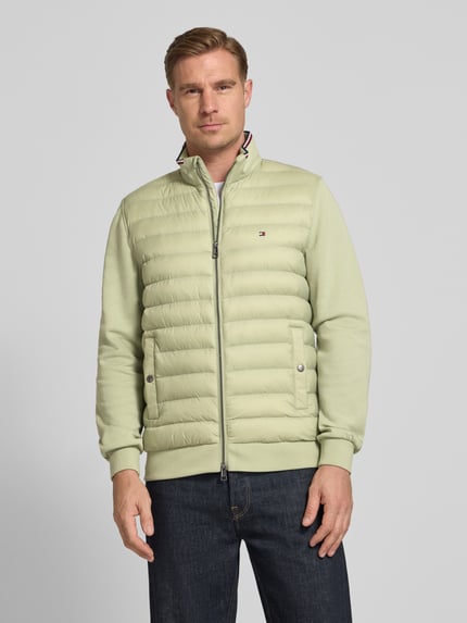Tommy Hilfiger Regular fit gewatteerd jack van verschillend gestructureerd materiaal Rietgroen - 4