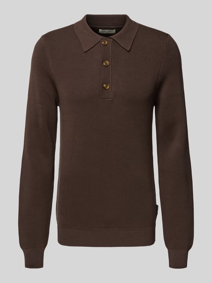 Casual Friday Sweter z dzianiny z kołnierzykiem polo model ‘ABEL’ Czekoladowy 2