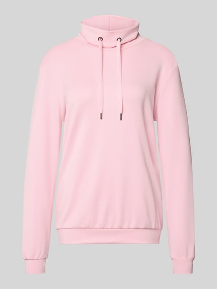 Produktfoto, Sweatshirt mit Tunnelzug Modell 'Banu' von Soyaconcept in Rosa, lockerer Schnitt, Stehkragen, gerippte Abschlüsse, glatte Textur