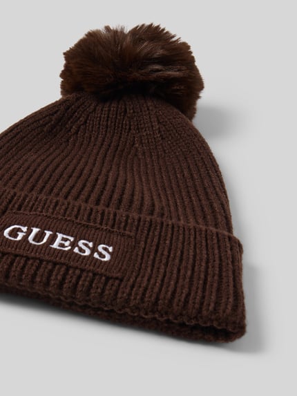 GUESS Mütze mit Fellbommel Dunkelbraun 2