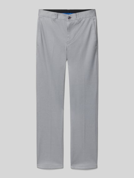 Produktfoto, Stoffhose mit französischen Eingrifftaschen von G.O.L. in Hellgrau, schmaler Schnitt, glatte Oberfläche, dezente Gesäßtaschen, Material-Mix mit Viskose-Anteil, Slim Fit, Knopf- und Reißverschluss, Bundweite 32 cm bei Größe 134, Innenbeinlänge 61 cm