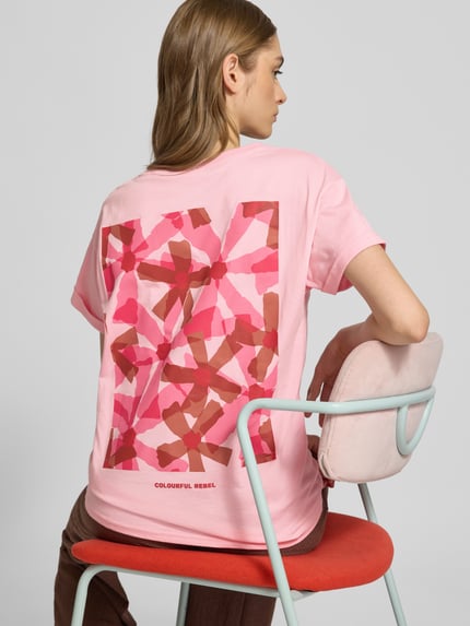 Colourful Rebel T-shirt z nadrukowanym motywem z tyłu model ‘Flower Square’ Różowy 3