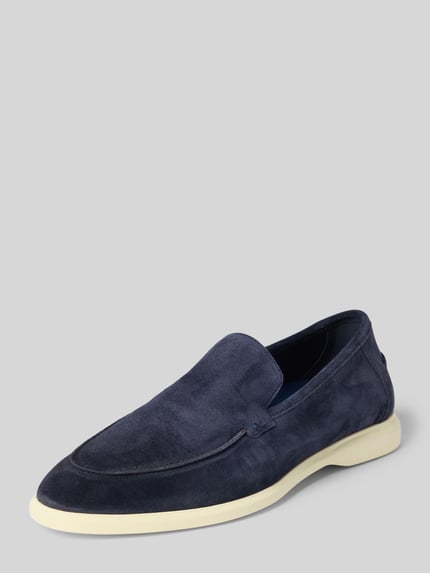 Produktfoto, Loafers aus Leder Modell 'STRIDE FLEX' von Lloyd, granatowa skóra, zaokrąglony czubek, zakładana przez głowę, wysokość obcasa: 2 cm, wysokość cholewki: 7 cm, szerokość w rozmiarze 44: 12 cm, jasna podeszwa, gładka tekstura