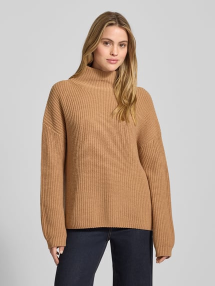 0039 Italy Sweter z dzianiny o luźnym kroju z mieszanki wełny i kaszmiru model ‘LONA’ Camel 4