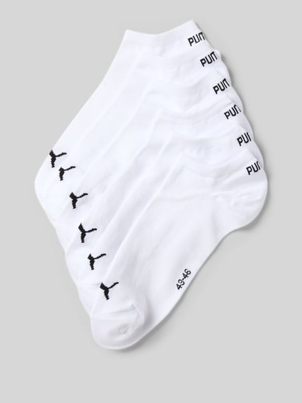 Produktfoto, Socken aus Baumwoll-Mix im 6er-Pack von PUMA in Weiß mit schwarzem Logo, feine, glatte Textur, Herren Socken
