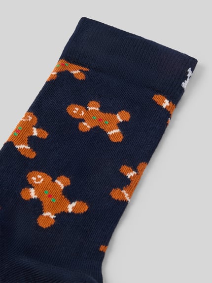 Happy Socks Socken aus elastischem Baumwoll-Mix Modell 'Gingerbread Man' Dunkelblau 2