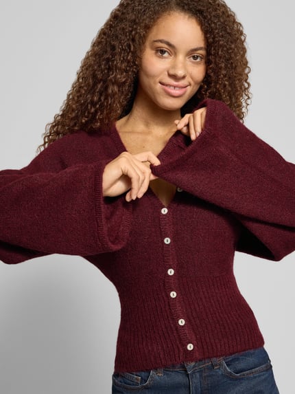 Gina Tricot Regular fit gebreid jack met wol Bordeaux - 3