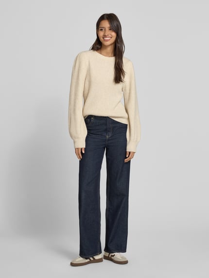 mbyM Sweter z dzianiny krój regular fit z dodatkiem wełny model „Farrell” Biały 1
