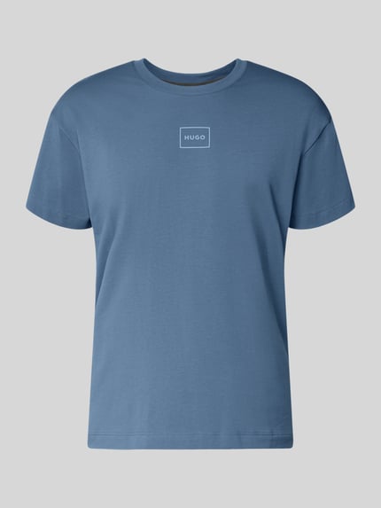 Produktfoto, Regular Fit T-Shirt aus Baumwoll-Mix Modell 'LAZE T-SHIRT' von HUGO in Unifarbe Blau mit Label Print, kurzer Ärmel, Rundhals.