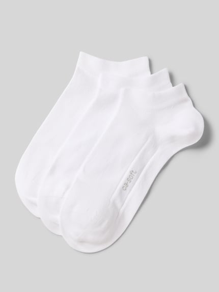 Produktfoto, Sneakersocken mit Label-Detail im 3er-Pack von camano, bawełniany miks ze stretchem, białe, melanżowa faktura, elastyczne ściągacze