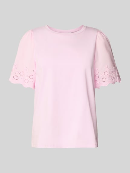VILA T-shirt z haftem angielskim model ‘CELIANA’ Różowy 2