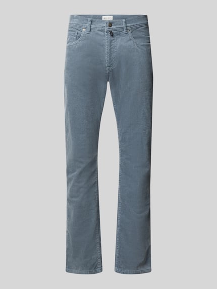 Productfoto, Straight Fit corduroy broek van katoenmix Model 'Laval' van Pierre Cardin, blauw, 5-pocketmodel, riemlussen, knoop- en ritssluiting, Heren, Bandwijdte maat 32/32: 39 cm, Binnenbeenlengte: 82 cm