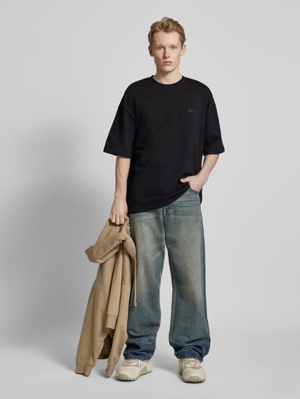 REVIEW Oversized T-shirt met labelprint Zwart - 1