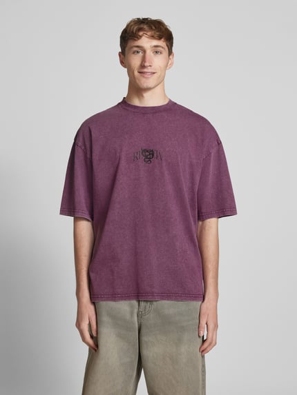 REVIEW Oversized T-Shirt mit geripptem Rundhalsausschnitt Pflaume 4