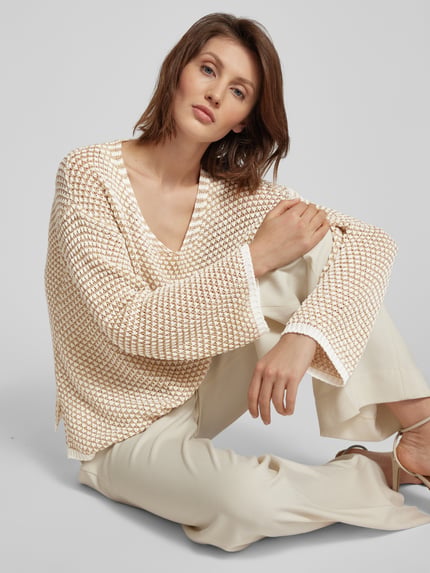Be Pure Dutch Strickpullover mit Viskose-Anteil und Strukturmuster Offwhite 3