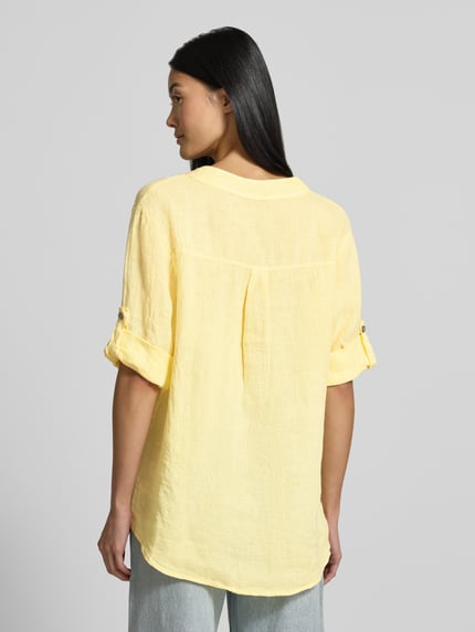 ZABAIONE Relaxed Fit Leinenbluse mit V-Ausschnitt Modell 'Is44sii' Hellgelb 5