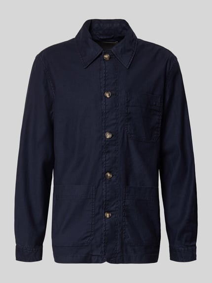 Produktfoto, Regular Fit Hemdjacke aus Leinen-Mix von Gant, ciemnogranatowy kolor, krój regular fit, bawełna i len, kieszenie, kołnierz, długość tyłu w rozmiarze M: 76 cm