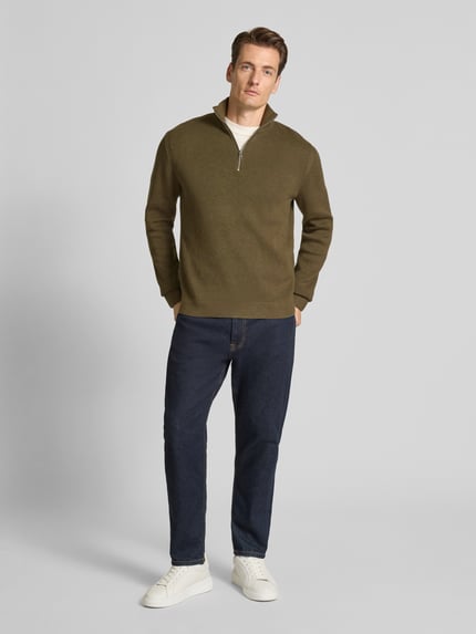 JACK & JONES Premium Troyer mit Label-Detail Modell 'MILANO' Mittelbraun 1