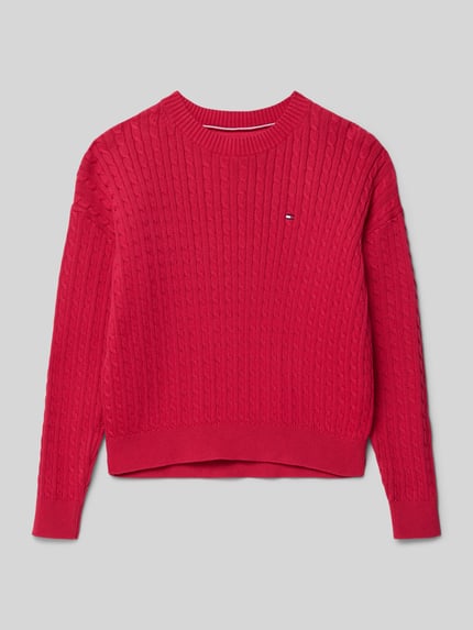 Tommy Hilfiger Teens Regular fit gebreide pullover van zuiver katoen Kersenrood - 1