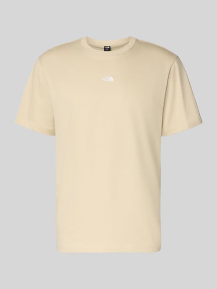 Produktfoto, T-Shirt mit Logo-Stitching von The North Face aus Reine Baumwolle, Gerader-Schnitt, Gerippter Rundhalsausschnitt, Rückenlänge 70 cm bei Größe M in Beige.