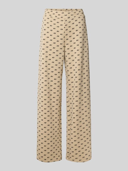 Produktfoto, Wide Leg Sweatpants aus Baumwoll-Mix von Armani Exchange in Beige mit Allover-Logo-Print, gesmoktem Bund, seitlichen Eingrifftaschen