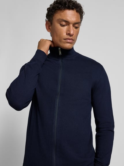 Selected Regular fit gebreid jack van puur katoen, model 'BERG' Donkerblauw - 3