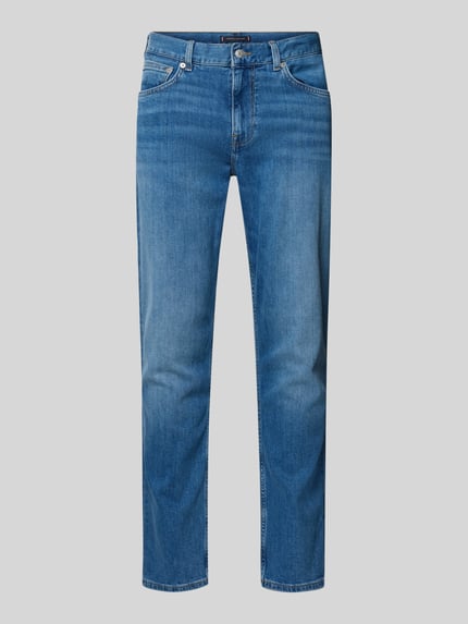 Produktfoto, Straight Leg Jeans aus Baumwoll-Mix Modell 'DENTON' von Tommy Hilfiger, Optik: Unifarben, 5-Pocket-Design, Denim-Struktur