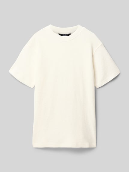 Produktfoto, Regular Fit T-Shirt mit Strukturmuster Modell 'Farno' von CARS JEANS, reine Baumwolle in Weiß, Rundhalsausschnitt, glatte Textur.