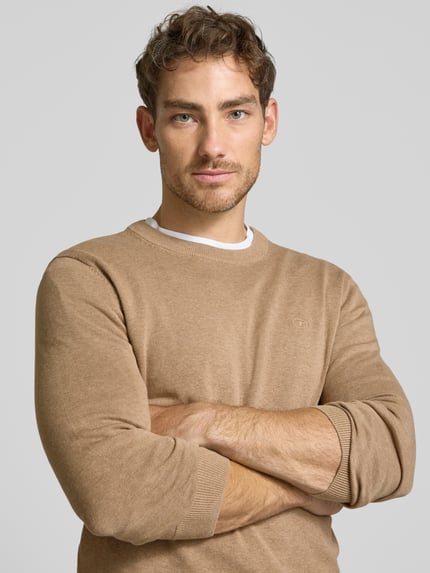Tom Tailor Regular Fit Strickpullover aus reiner Baumwolle mit Rundhalsausschnitt Beige 3