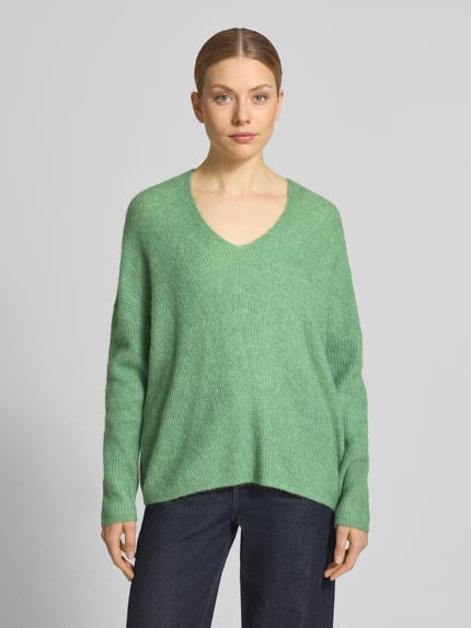 MOS MOSH Sweter z dzianiny z dekoltem w serek model 'THORA' Zielony 4