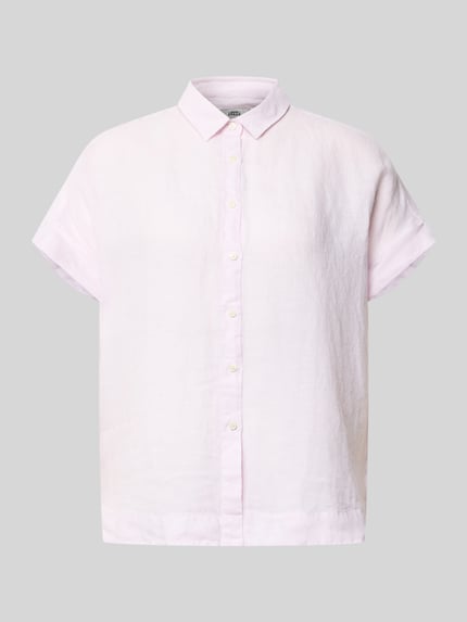Produktfoto, Leinenbluse mit Knopfleiste Modell 'DOLLY' von 0039 Italy aus reinem Leinen, zartrosa, Regular-Fit, Hemdblusenkragen, strukturierte Oberfläche.