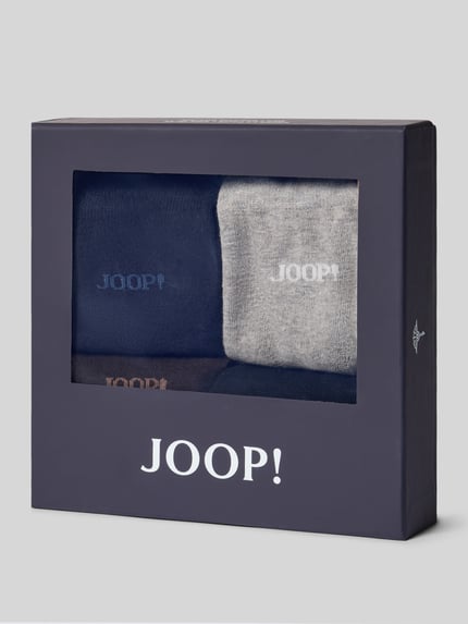 Produktfoto, Socken aus Baumwoll-Mix im 4er-Pack von JOOP! COLLECTION, ciemny granat, szary, brązowy, prosta faktura, widok opakowania