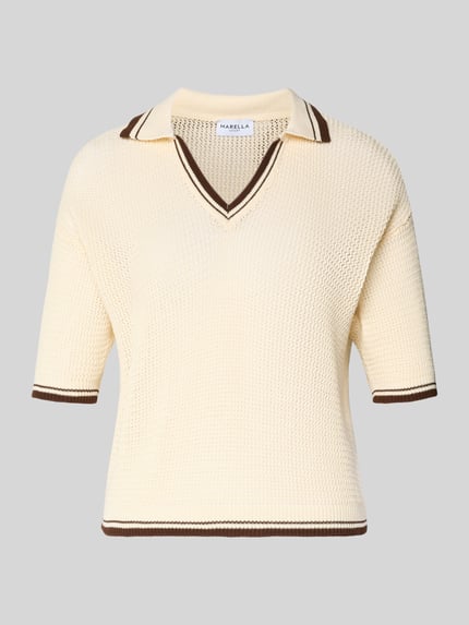 Produktfoto, Regular Fit T-Shirt in Strick-Optik Modell 'Lembi' von Marella aus reiner Baumwolle, cremefarben mit braunen Akzenten, semitransparent