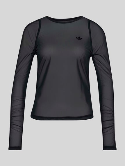 Produktfoto, Regular Fit Sport-Langarmshirt mit Logo-Detail von adidas Training, unifarbenes mattes Mesh mit Spitze und Rollsaum, Rundhalsausschnitt