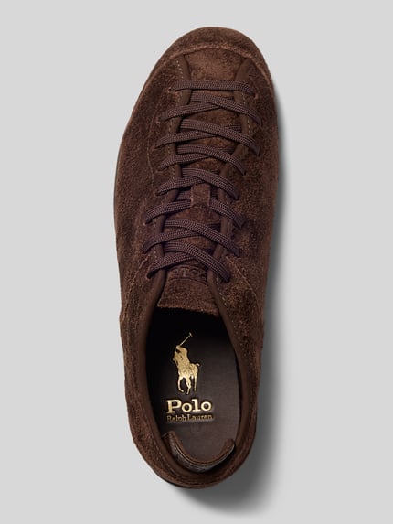 Produktfoto, Sneaker aus echtem Rindsleder von Polo Ralph Lauren in Dunkelbraun mit samtiger Struktur und glatter Ledersohle.