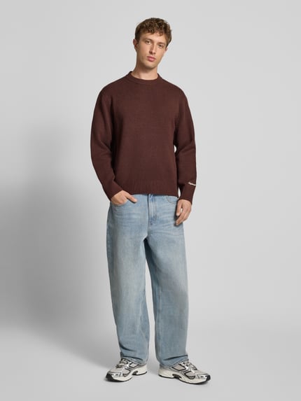 JACK & JONES Gebreide pullover met labelstitching, model 'NORREBRO' Middenbruin - 1