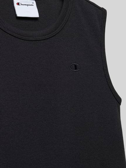 Productfoto, Regular Fit Top mit Logo-Stitching van CHAMPION, donkergrijs, katoenen mix, ronde hals, kinder top, zicht op borst en logo, textuur zichtbaar