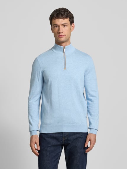 bugatti Regular Fit Troyer aus reiner Baumwolle Hellblau 4