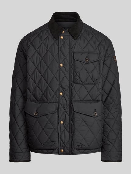 Produktfoto, Regular Fit Steppjacke mit Druckknopfleiste von Polo Ralph Lauren, jednokolorowy, wyhaftowane logo, krój regular fit, wykładany kołnierz, listwa z zatrzaskami, kieszenie z patką, kieszeń wewnętrzna, wykończenie materiału: pikowana tkanina