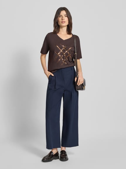 Milano Italy T-Shirt mit Pailletten und V-Ausschnitt Schoko 1