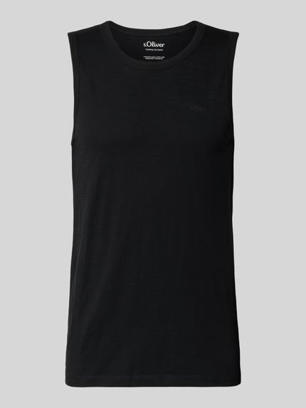 Produktfoto, Regular Fit Tank Top aus reiner Baumwolle von s.Oliver RED LABEL, Optik: Unifarben, Flammgarn, Label-Print, schwarze Farbe, breite Träger