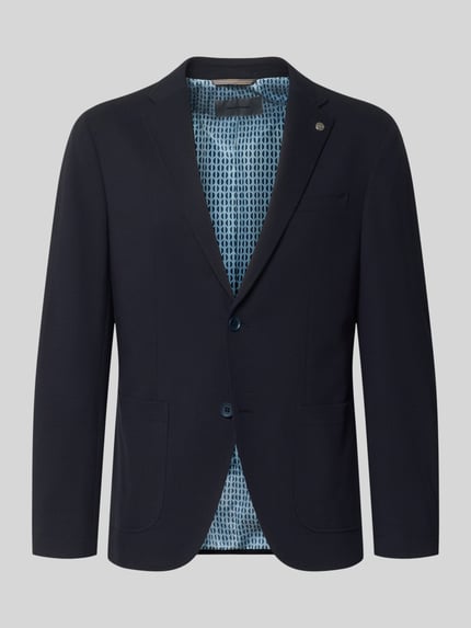 Produktfoto, Modern Fit Sakko mit Brustleistentasche von Pierre Cardin in Dunkelblau, Baumwoll-Mix, Knopfleiste, Label-Detail, Reverskragen